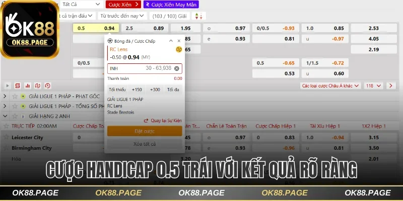 Các Loại Kèo Chấp Ok88 Và Bí Quyết Cược Thắng Nhanh 2 Cược handicap 0.5 trái với kết quả rõ ràng