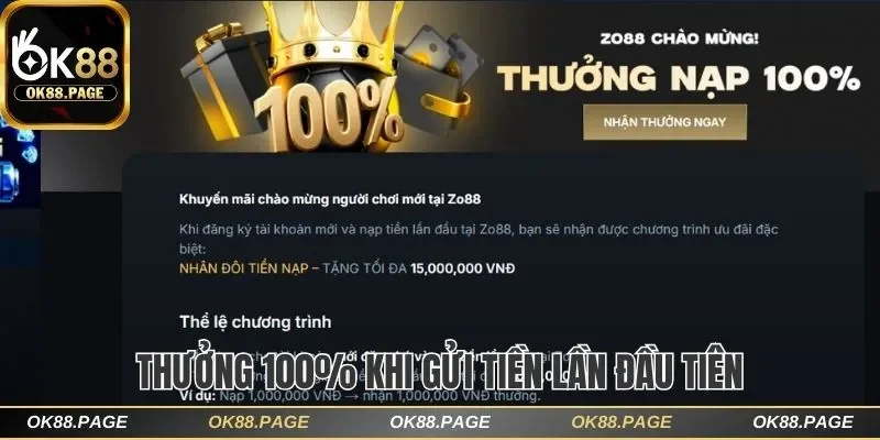 Nạp Tiền OK88 Đơn Giản Và Nhanh Gọn Cho Người Mới 2 Thưởng 100% khi gửi tiền lần đầu tiên